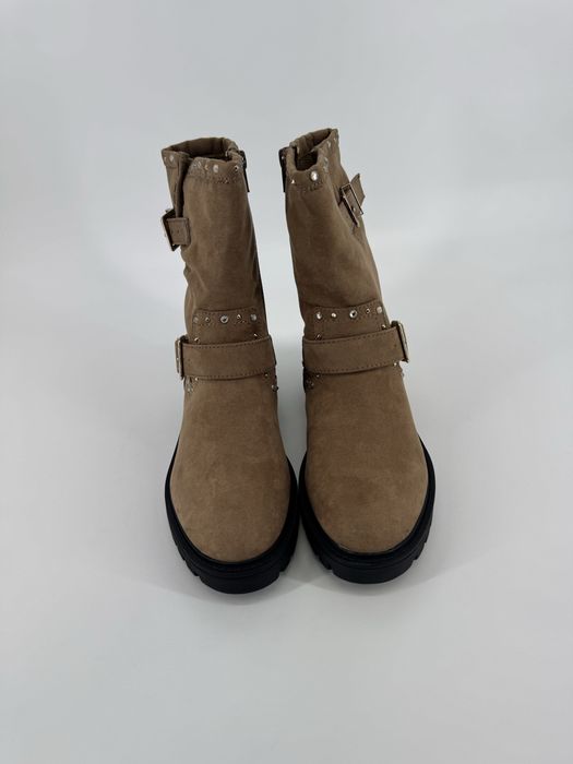 Botki kozaki na jesień zimę brązowe bezowe ze złota klamra 37 nowe