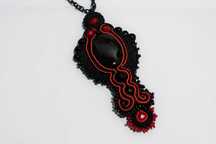 naszyjnik wisior 10cm czarno-czerwony soutache długi łańcuch 60cm