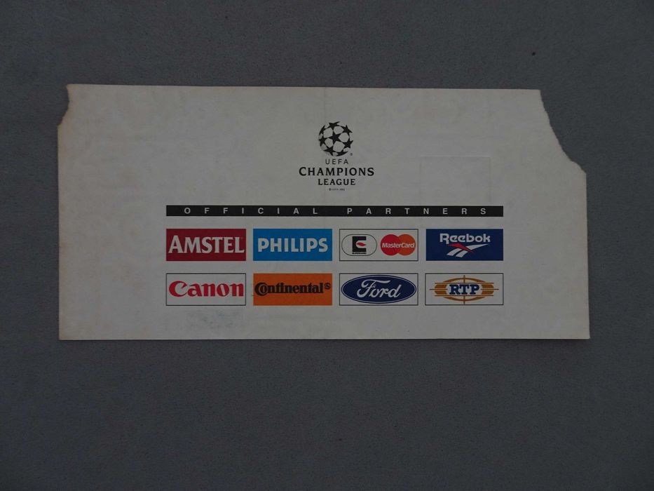 Bilhete de futebol Benfica - Milan Champions League  1995