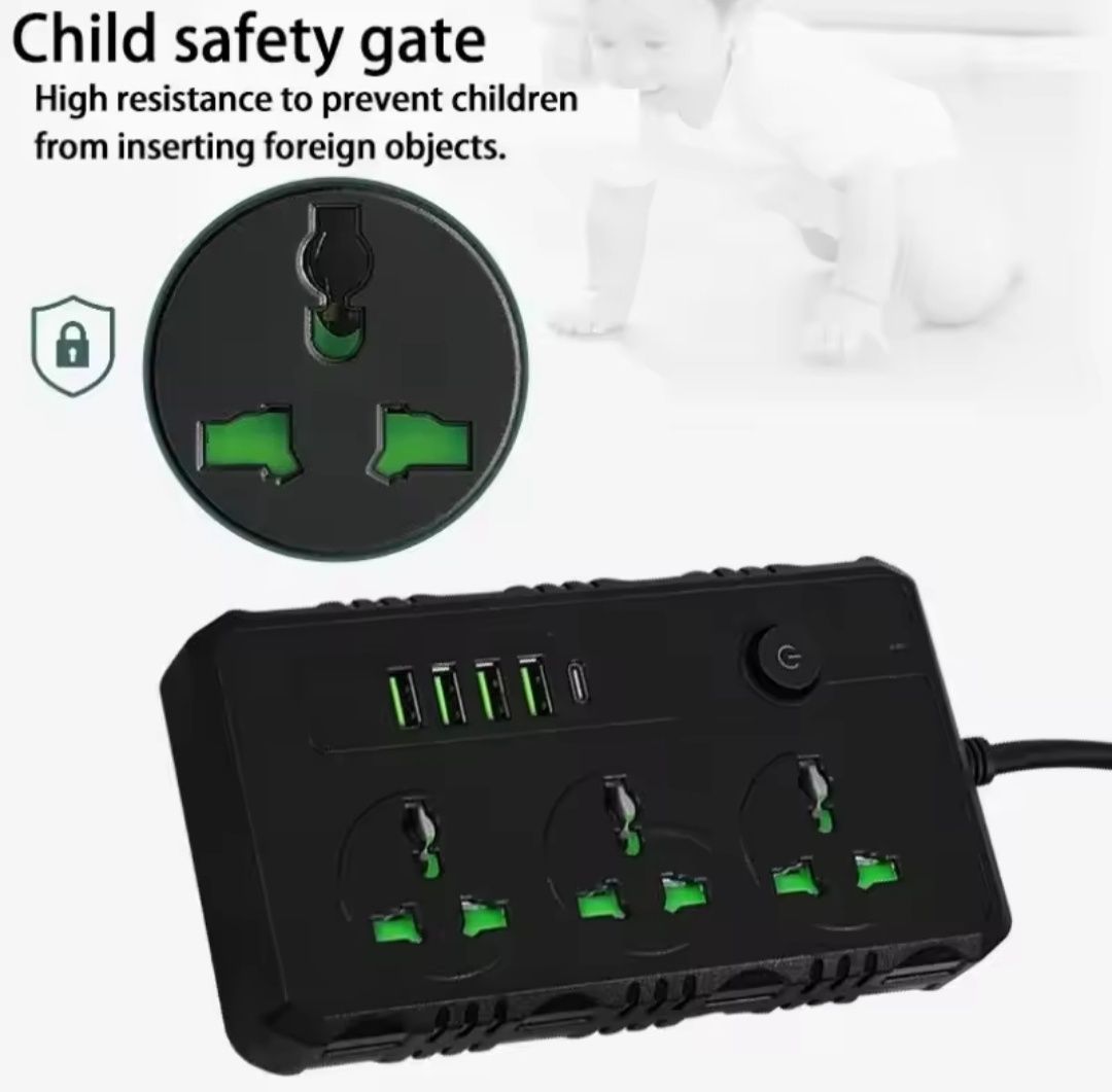 Сетевой фильтр удлинитель с 3 розетками и 4 USB разъемами 2м