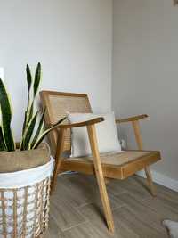Fotel rattanowy drewniany boho japandi