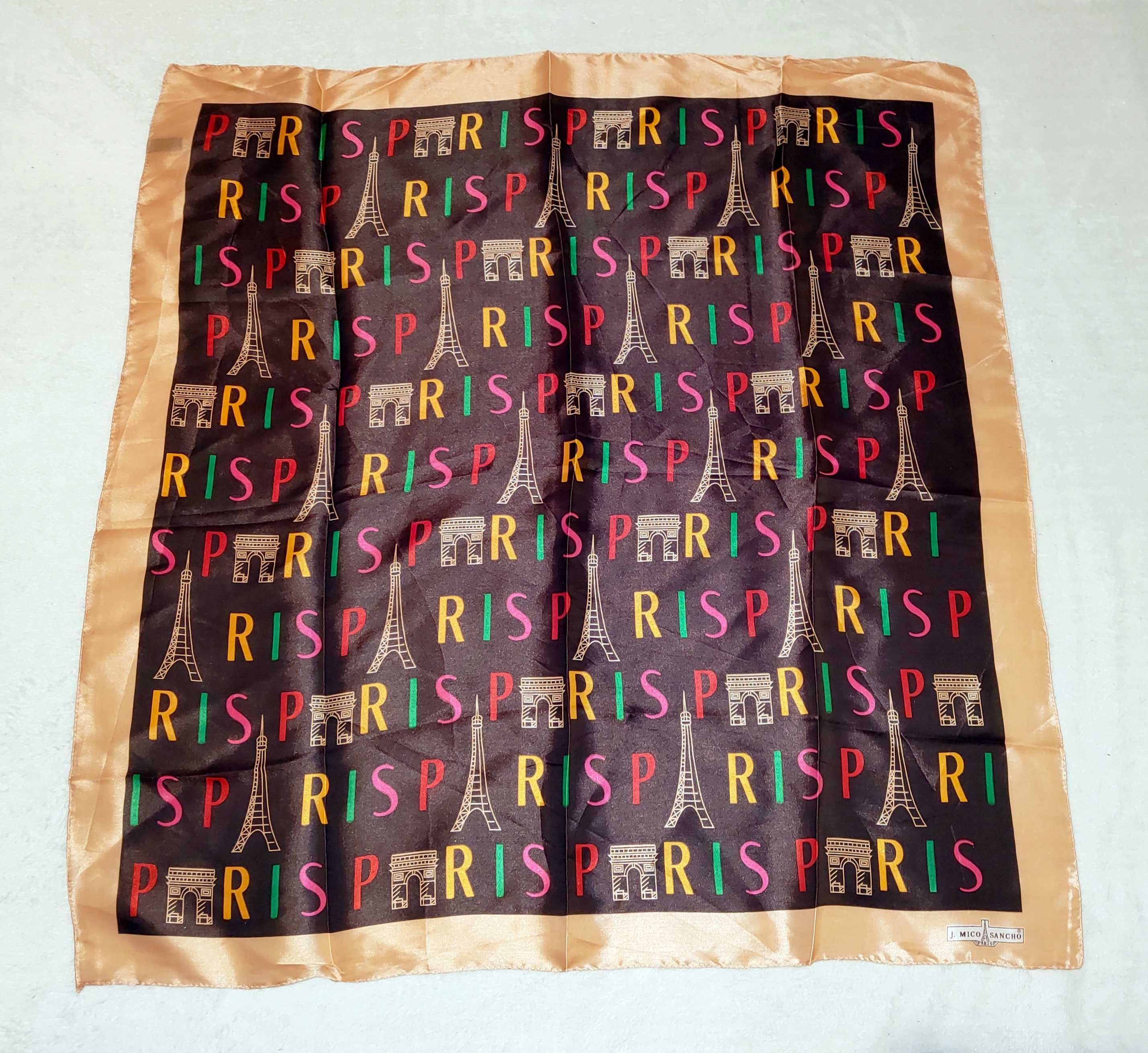 PARIS piękna chusta szal apażka pamiątka z Paryża NOWA 90x90 cm
