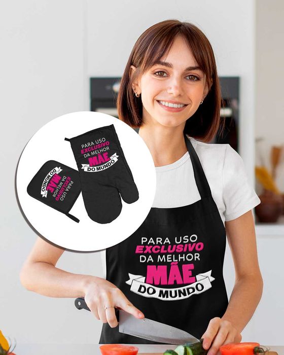 Dia da Mãe - Conjunto de Avental com luva e pega Personalizados