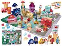 Klocki Drewniane Edukacyjne Miasto Puzzle 100el.