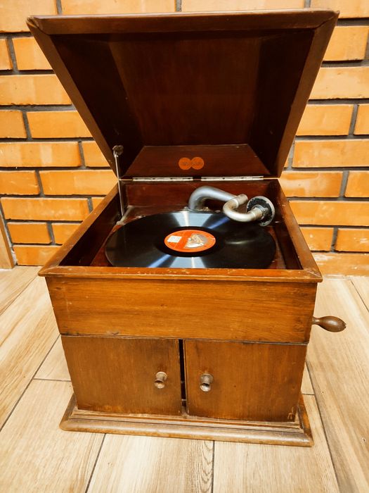 UNIKALNY patefon Unolla, regal, płyty szelakowe made in england