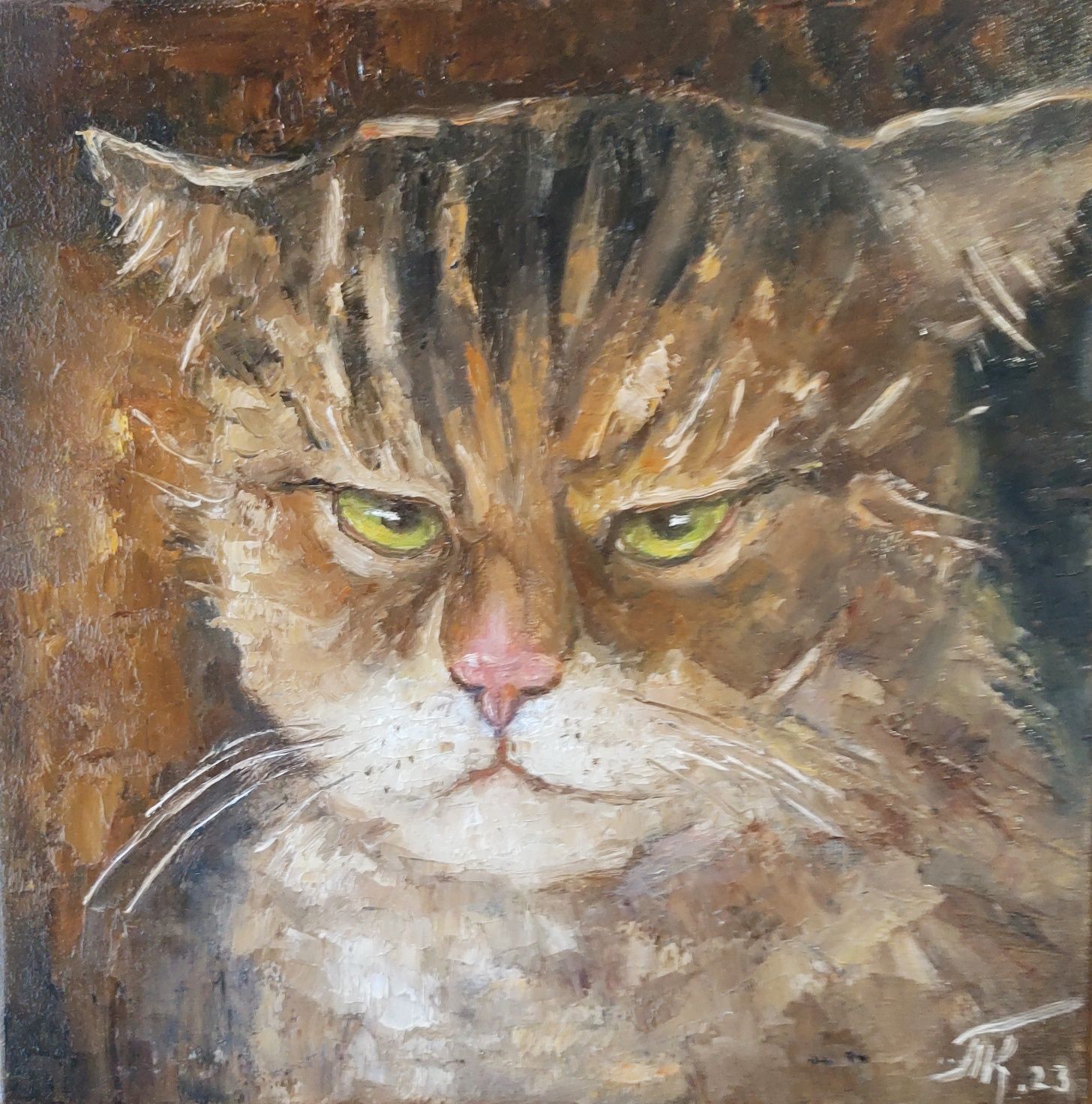 картина масло холст 30х30 см " Незадоволений кіт"