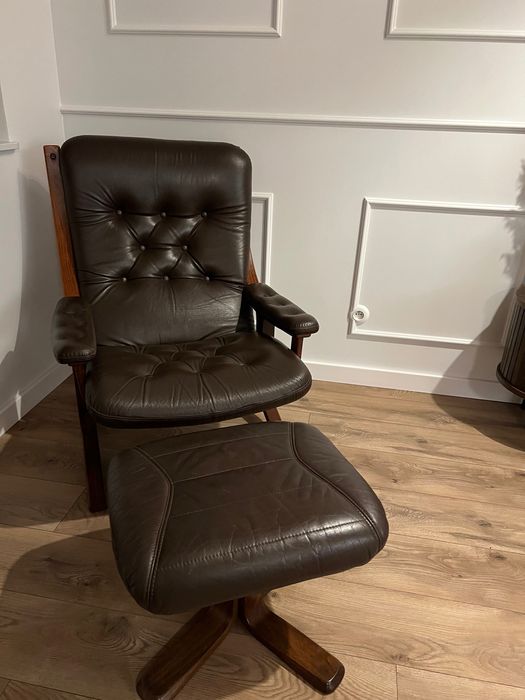 Skandynawski Fotel Skórzany Gięte Drewno W Stylu Projektu Hjortdala