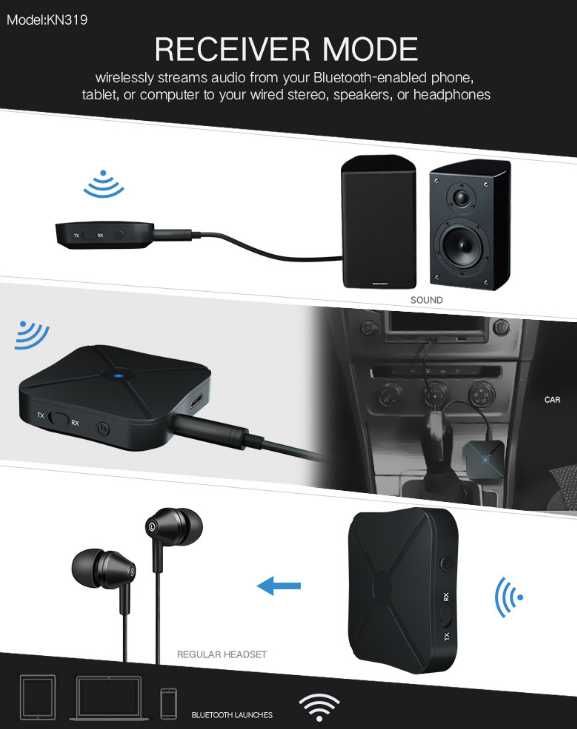 KN319 USB Bluetooth 4.2 2 в 1 Приемник/Передатчик аудио AUX блютуз
