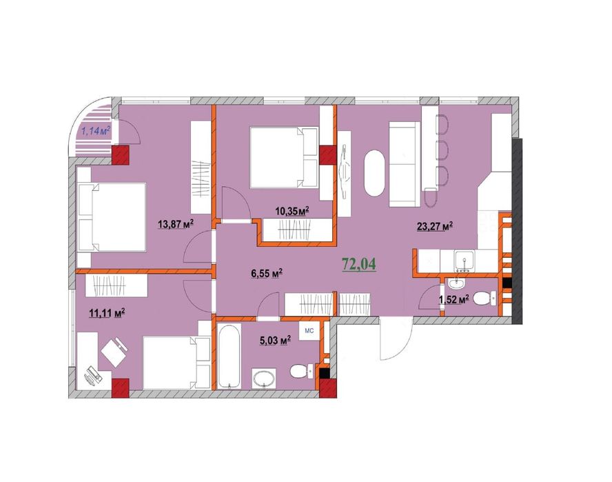 3 окремі кімнати+кухня студія в ЖК по вул. Незалежності.