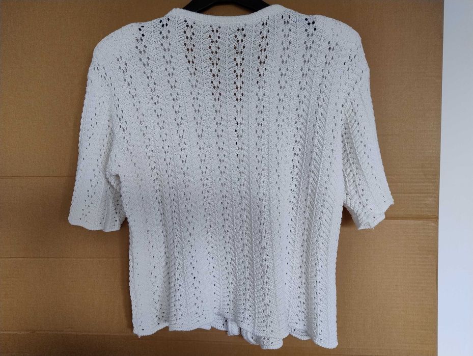 SUPER CENA. Elegancka bluzka ażurowa z guziczkami L/M sweterek biały
