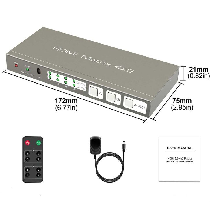 Matryca matrix switch HDMI 4K 60Hz 4x2 Splitter HDMI 2.0b ARC EDID HDR