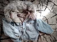 Przepiękna kurtka katana jeansowa zimowa z kapturem I futerkiem