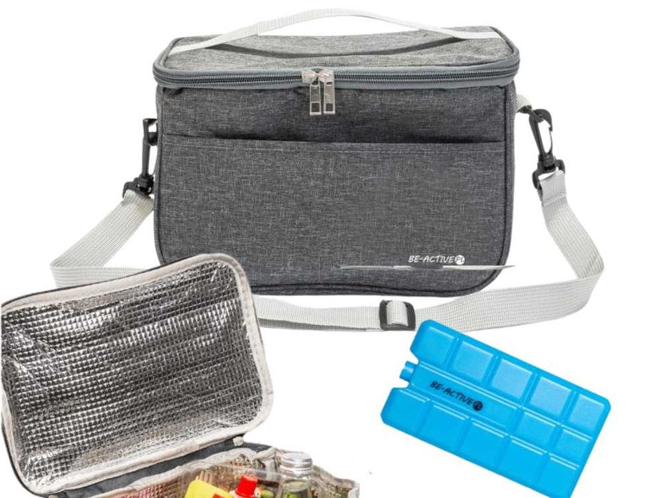 Torba Termiczna Śniadaniowa Turystyczna 7,5L + Wkład Chłodzący Szary