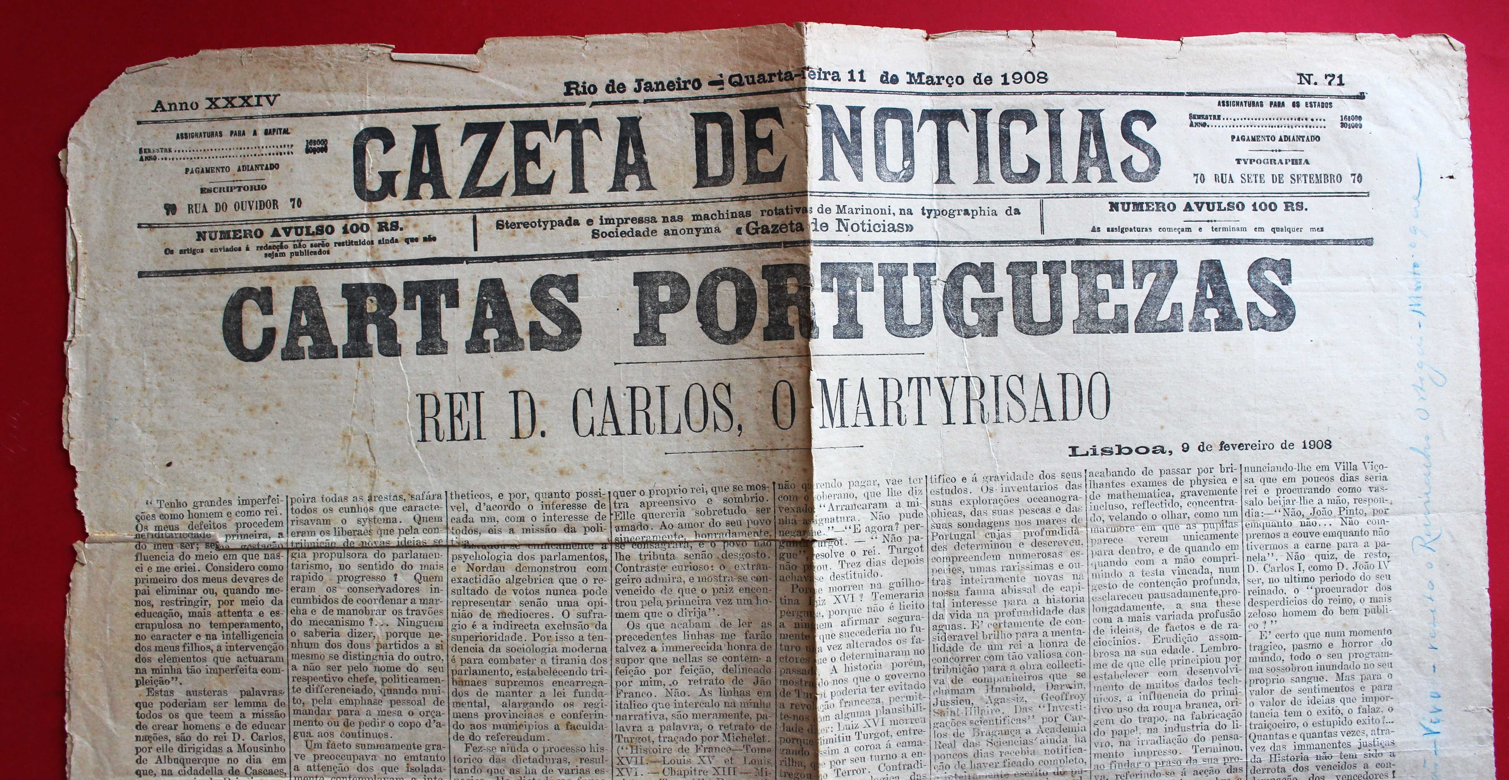 Morte D Carlos 1908 texto Ramalho Ortigão Gazeta de Notícias Brasil