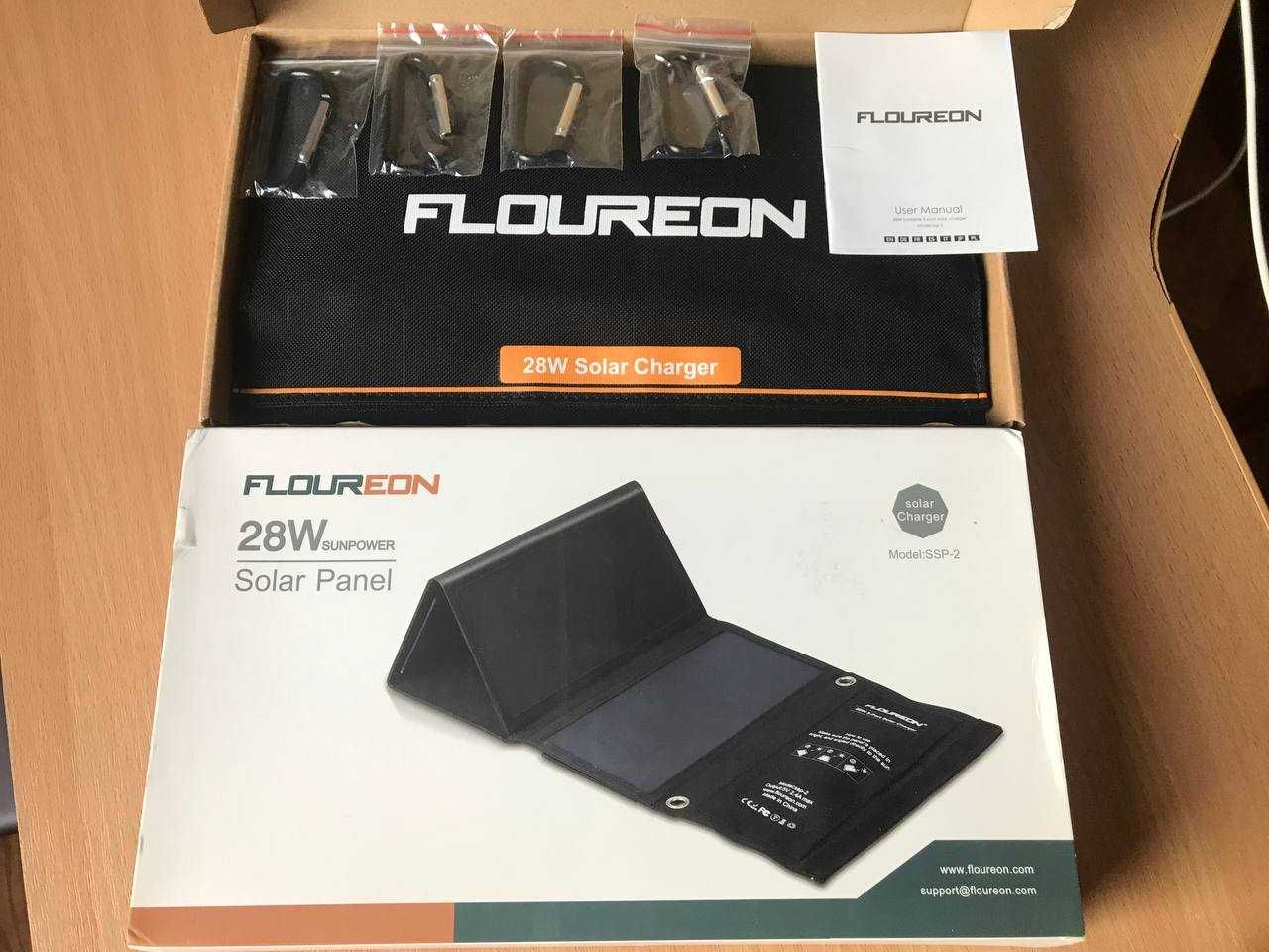 Портативная солнечная панель НОВАЯ FLOUREON 28W /4 панели /3 USB порта