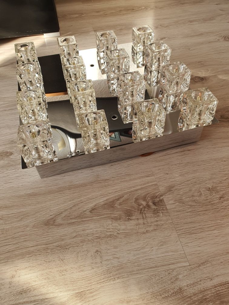 Lampa sufitowa LED 40x40 obudowa metal chrom , klosze szklane-jak nowa