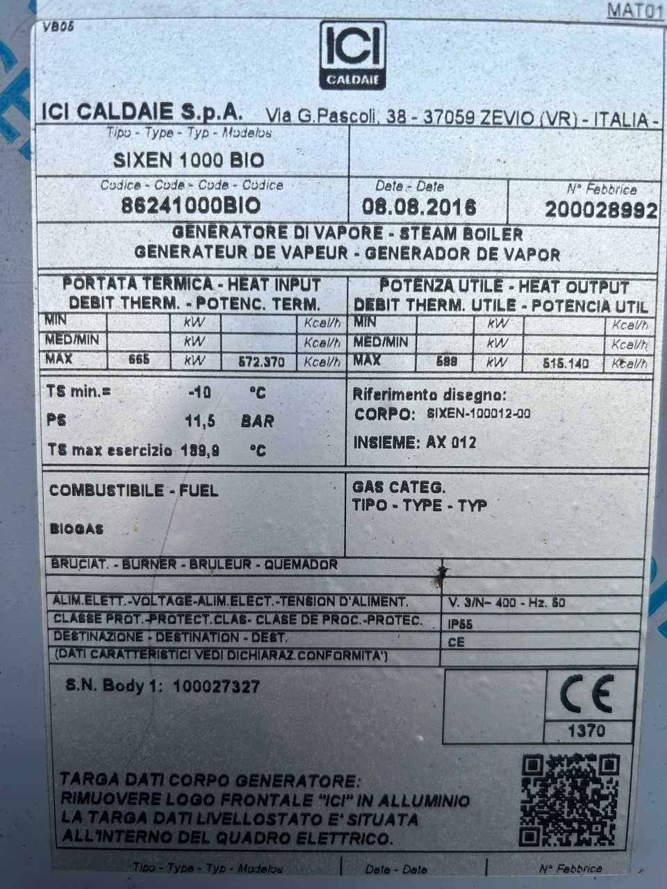 Piec Kocioł Parowy Wytwornica Pary Generator Pary 1.000 Kg/h NOWY.