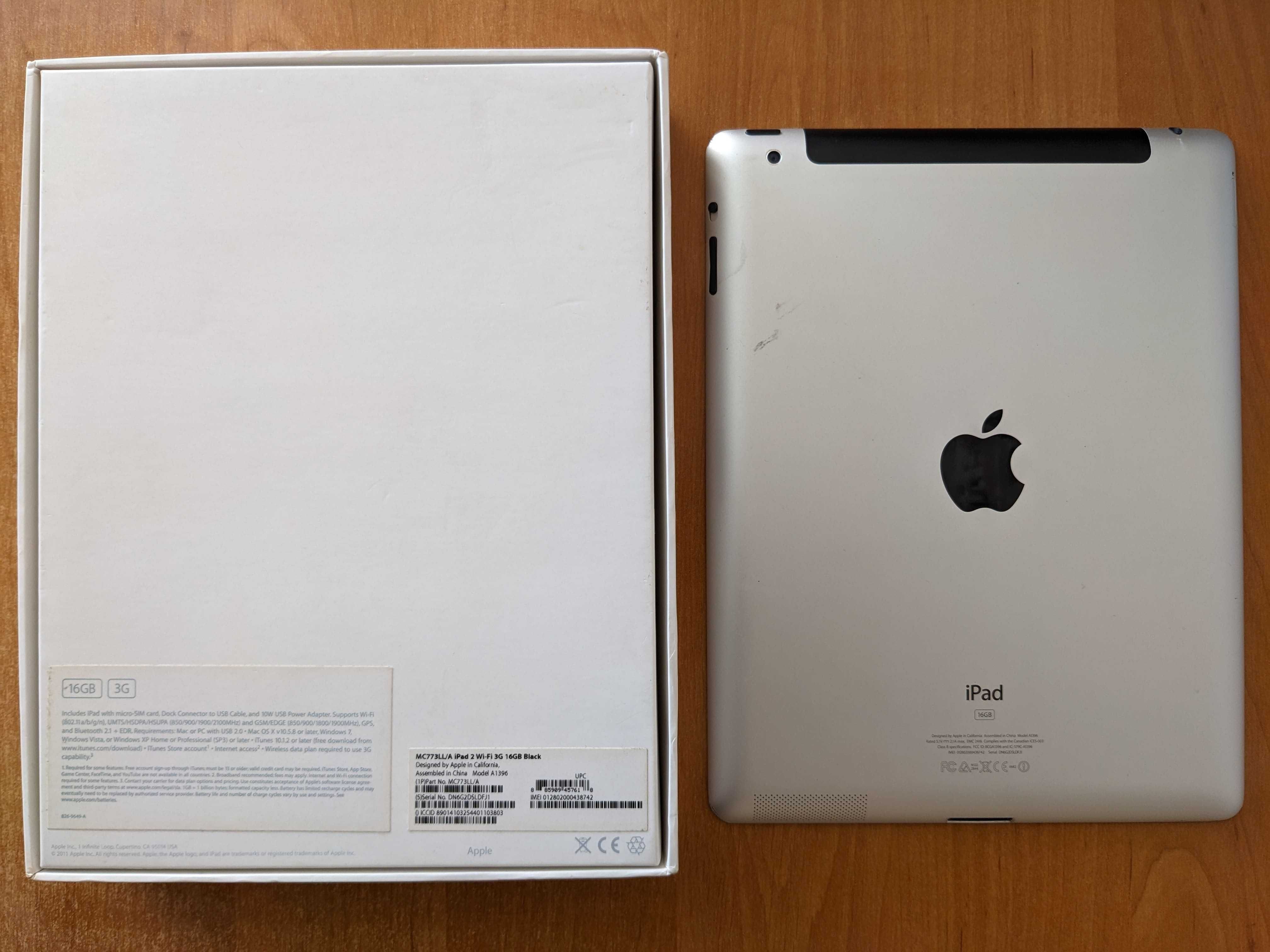 Планшет Apple iPad 2 A1396 16GB Wi-Fi+3G +кабель+коробка+скрепка+инстр