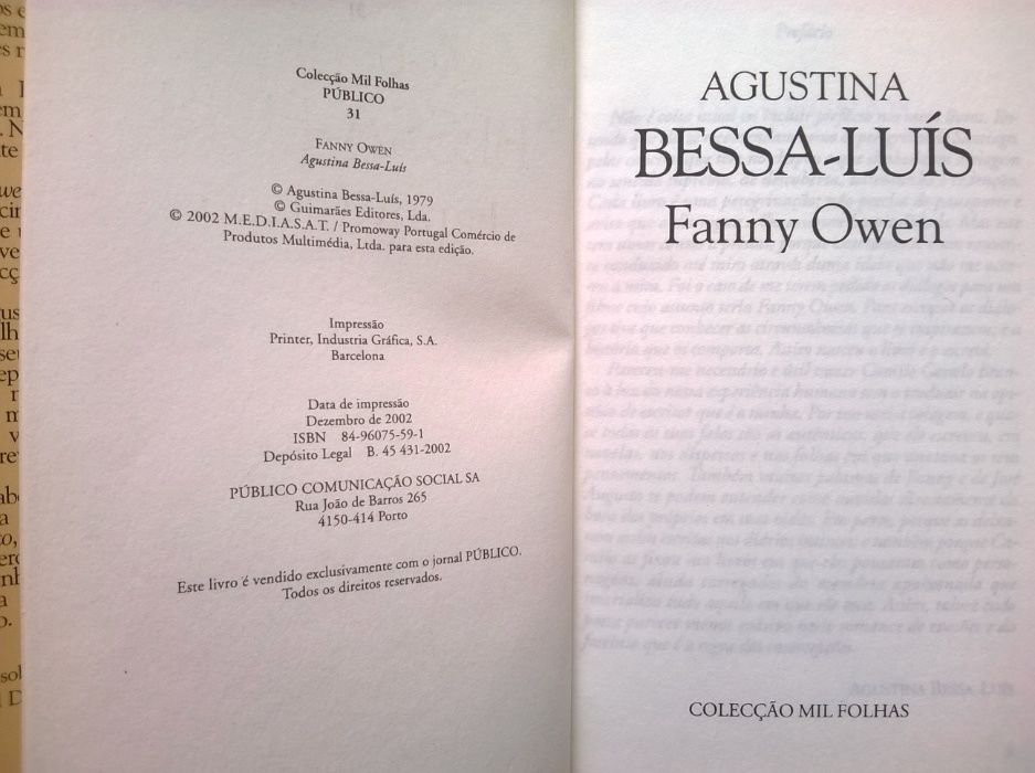 "Fanny Owen" - Agustina Bessa-Luís (portes grátis)