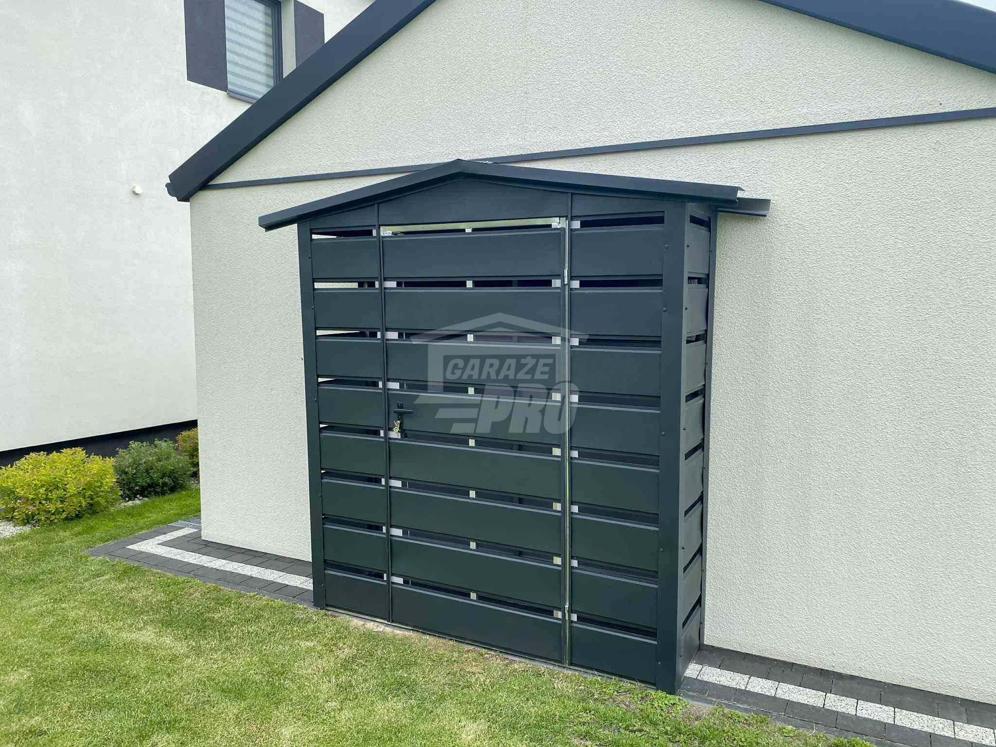 Wiata śmietnikowa 1,5x0,5m antracyt - dach dwuspadowy GP570