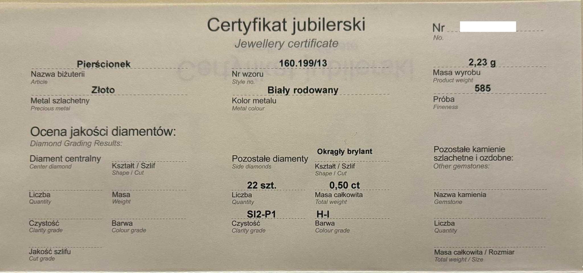 Pierścionek Białe złoto- 22 diamenty 0,50CT- Apart- Roz.13
