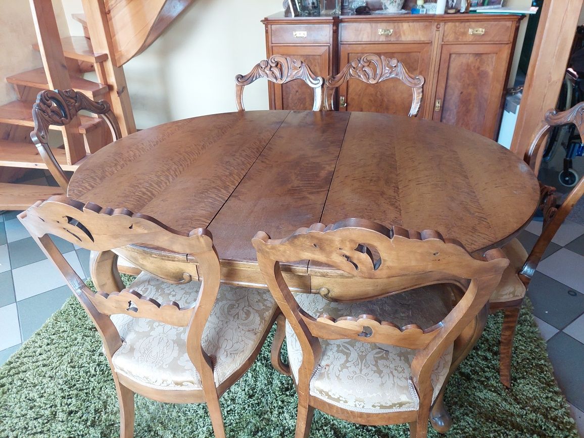 Drewniany stół antyk 6 krzeseł
