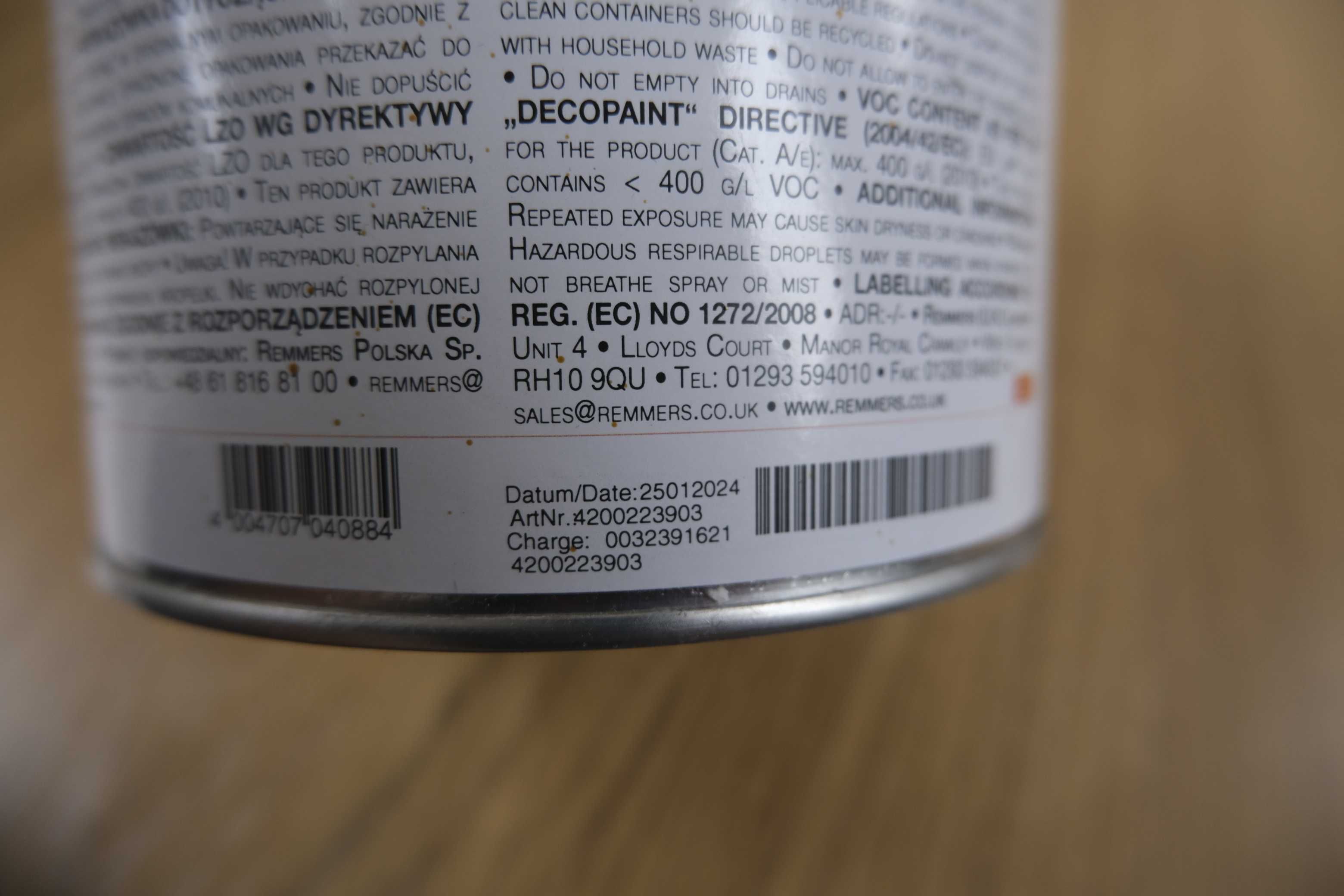 Lakierobejca dekoracyjna Remmers 2,5L Dąb Jasny raz użyta