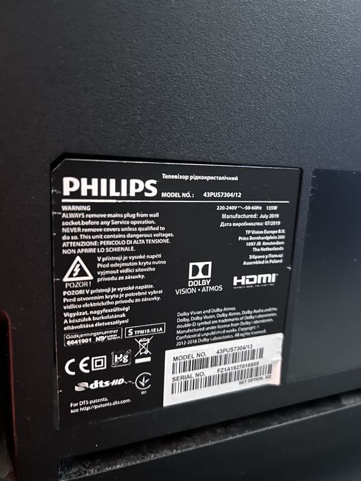 Telewizor Philips 43PUS7304 4K UHD Smart TV z AMBILIGHT PETARDA