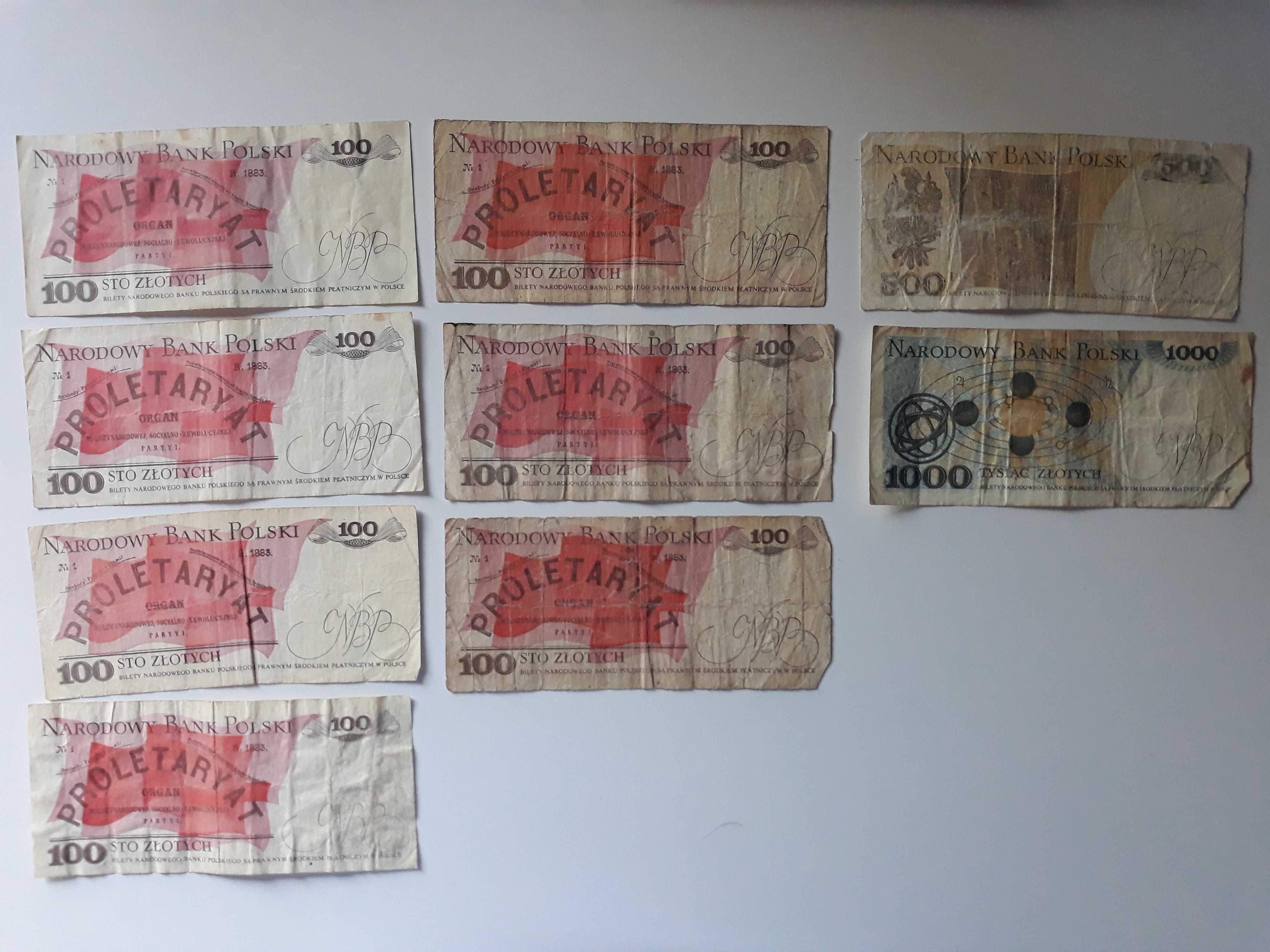 Banknoty PRL, zestaw 9 sztuk