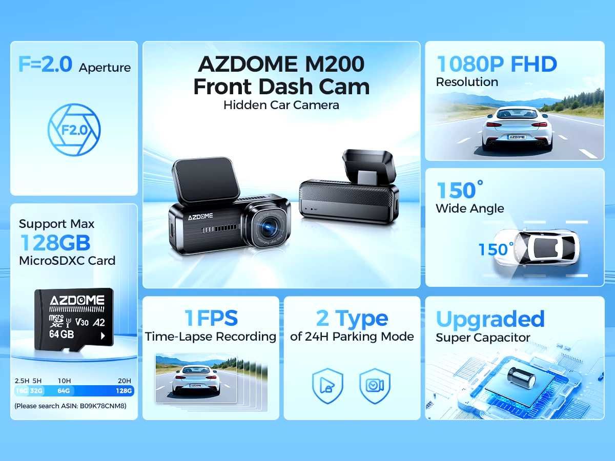 Wideorejestrator Azdome M200 + Kodak Micro SD 64GB