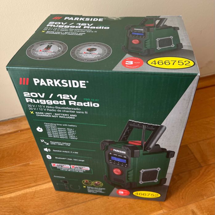 Akumulatorowe Radio budowlane warsztatowe Parkside PBRA 10 FM DAB+