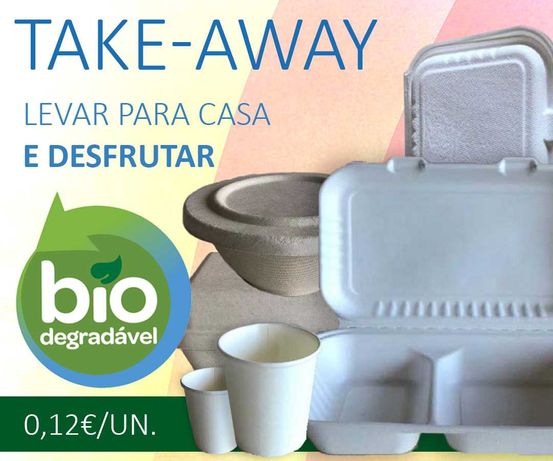 Embalagens e copos Take away biodegradáveis cana de açúcar