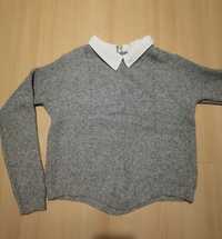 Szary sweter z białym kołnierzykiem 36 S Primark krótki elegancki