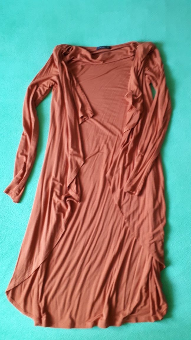 Sukienka Tatuum 34 36 XS długi rękaw ceglasty kolor poły romantyczna