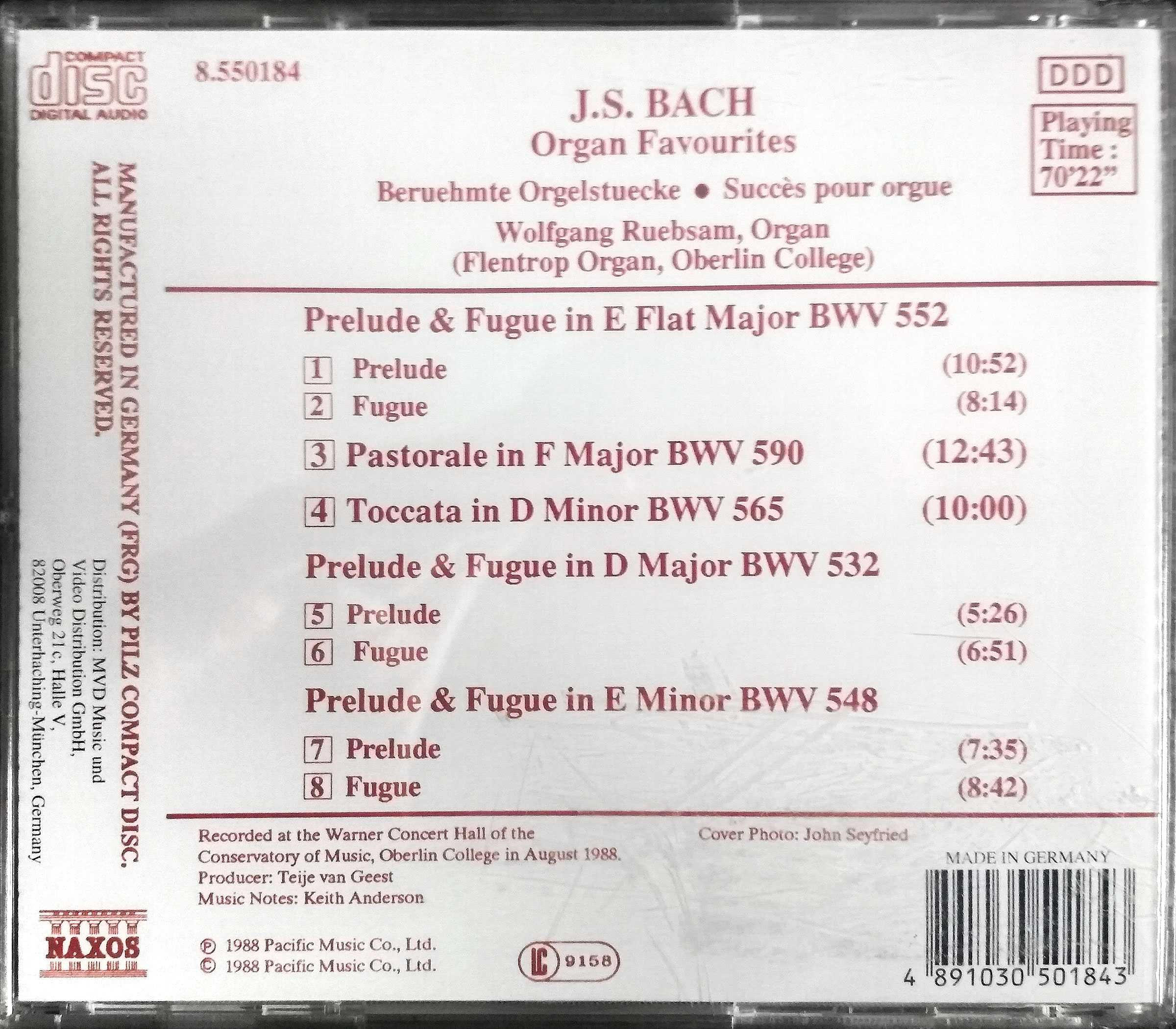 J. S. Bach - Organ Favourites, Wolfgang Ruebsam, NAXOS (CD)