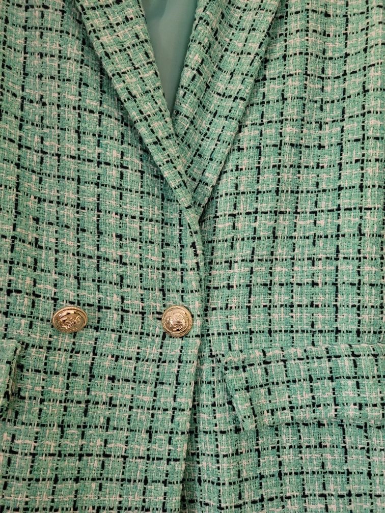 Blazer Tweed Azul Turquesa