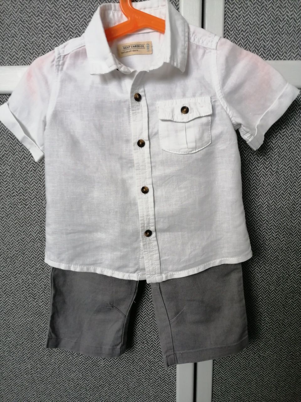 Komplet koszula Next i spodnie 6-9 m-cy r. 74 cm, zestaw na chrzest