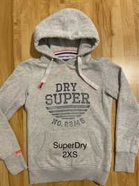 Super Dry 2XS damska bluza z kapturem jasno szara hoodie logowana