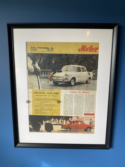 Plakat PRL - Skoda 1000MB Gazeta Motor Oryginał 1965 40x50cm