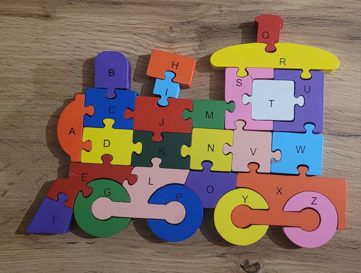 Puzzle dla dzieci drewniane klocki literki cyferki