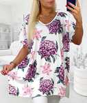 Bluzka, tunika plus size, asymetryczna, dekolt, kwiaty, 50/52/54/56