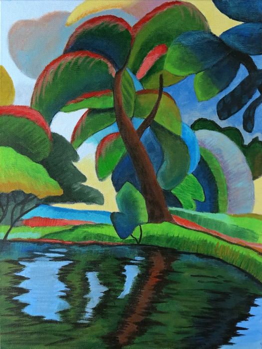 Ręcznie malowany obraz 30x40 abstrakcyjny pejzaż