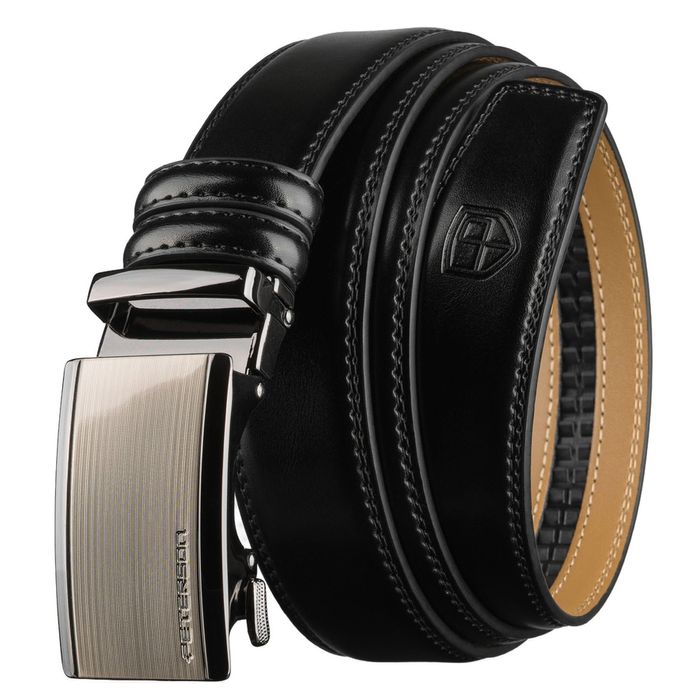 czarny pasek męski z automatyczną klamrą wykonany ze skóry naturalnej