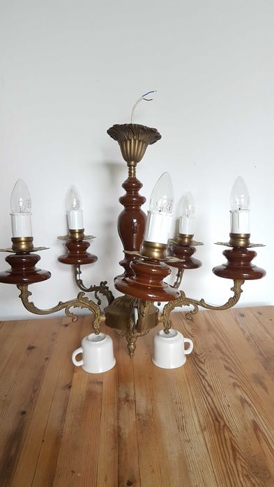 żyrandol mosiężny pięcioramienny Vintage