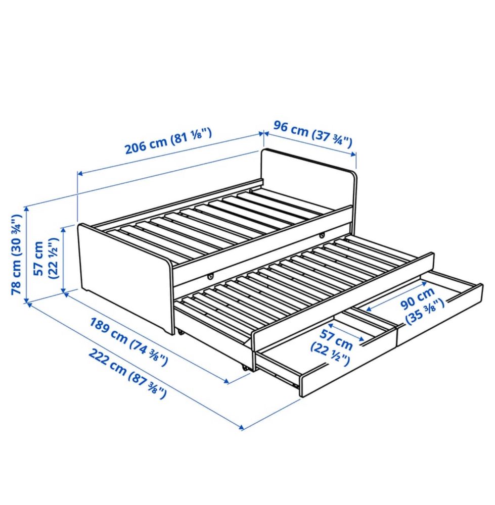 Cama Solteiro dupla com gavetas Ikea - SLAKT