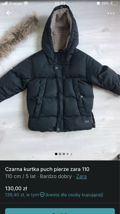 Czarna kurtka puch pierze zara 110