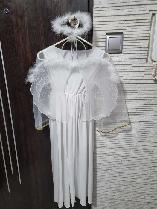 Sukienka strój aniołka dla dziewczynki skrzydełka aureola rozmiar 116