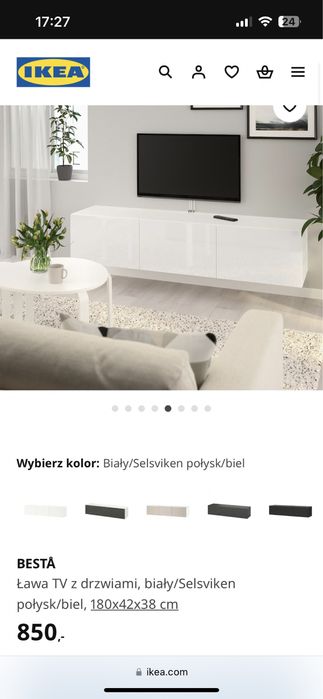 Ikea besta ława szafka rtv komoda biała wisząca połysk