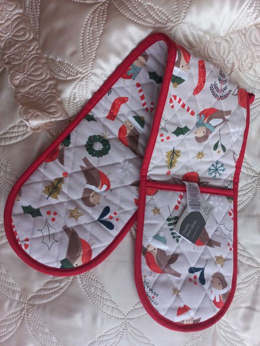 Bawełniana podwójna łapka - rękawica kuchenna świąteczna