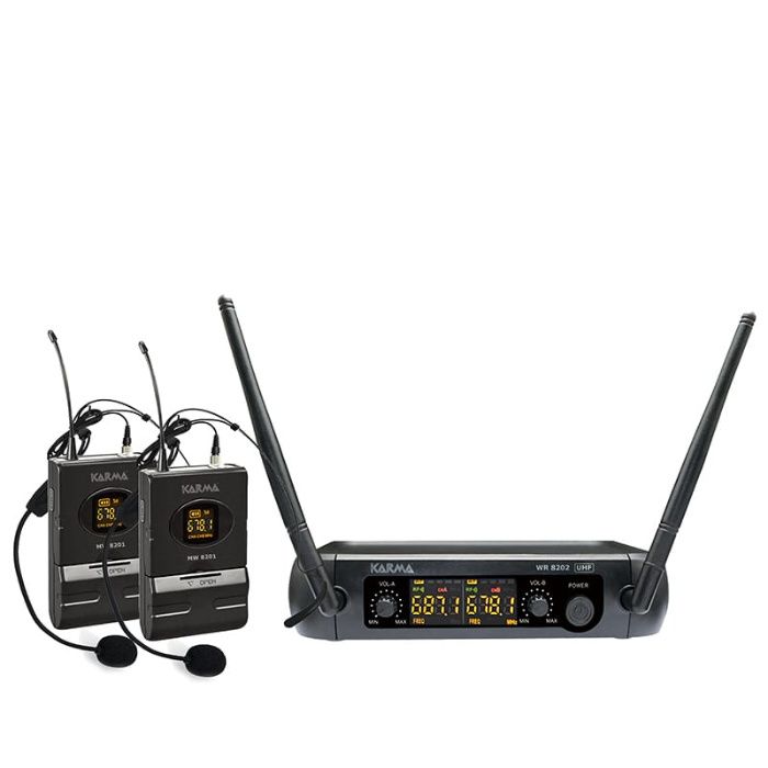 Microfone de Cabeça s/ Fios (2 unid) + Receptor UHF